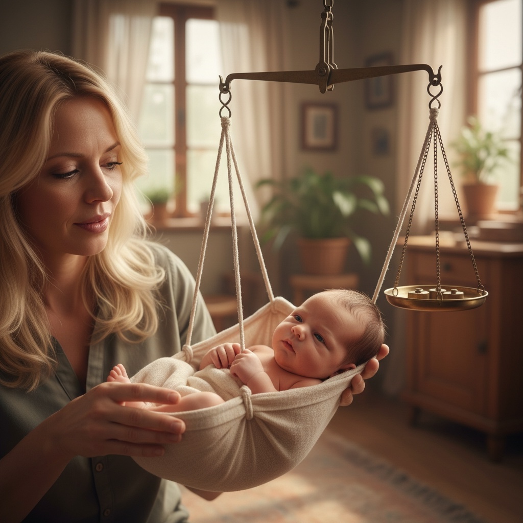 Frances Huth begleitet die Gewichtskontrolle eines Babys in einer Hängewaage.